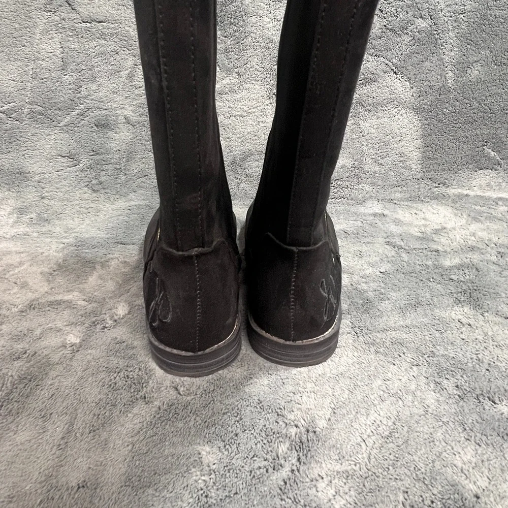 Sam Edelman Kendall Bethany Black Faux Suede Tall Riding Boots Gold Zip Womens 4